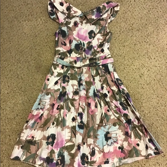 ADRIANNA PAPELL COTTAGE CORE DRESS BELTED EUC SZ 8 FLORAL  PRINT A LINE - Picture 2 of 4